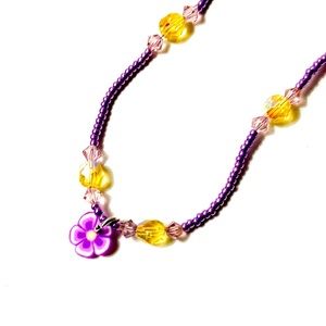 Purple and Yellow Flower and Crystal Handmade Anklet by McGlamorous In Progress